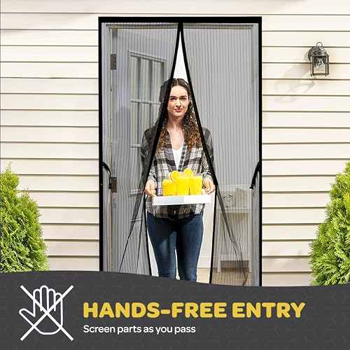 Hands-Free Magnetic Screen Door, Heavy Duty, Self Sealing Screen Door Mesh Protector, Pet and Kid-Friendly, Stay-Open Buckle, Keeps Bugs Out While Letting Nature in, Fits Door Size (30" x 80")