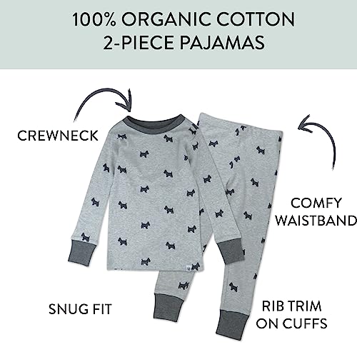 HonestBaby 4 Piece Pajamas Sleepwear PJs 100% Organic Cotton for Infant Baby and Toddler Boys, Girls, Unisex, Grey Plaid, 12 Months