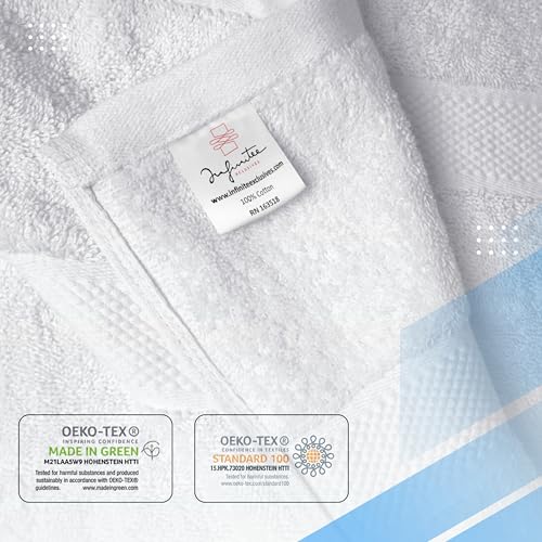Infinitee Xclusives Premium Bath Towel Set for Bathroom - [Pack of 8] 100% Cotton Bathroom Towel Set - 2 Bath Towels, 2 Hand Towels and 4 Washcloths (Brilliant White)