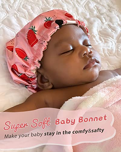 YANIBEST Baby Satin Bonnet Sleep Cap - Double Layer Reversible Adjustable Silky Satin Cap for Infant Toddler(0-6Months,Hot Pink)