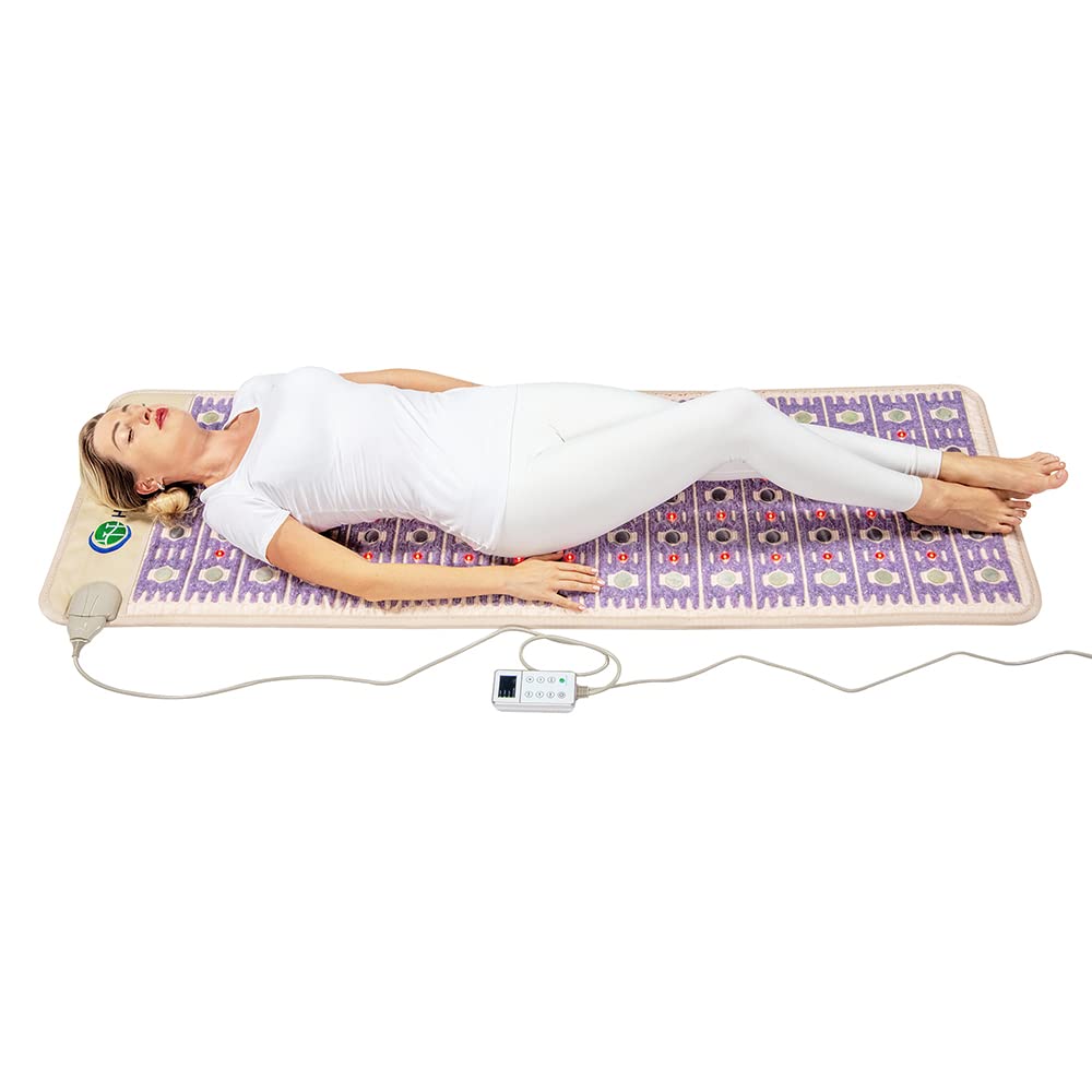 Healthyline Advanced Infrared Heating Pad - Amethyst, Tourmaline and Jade Gemstones - Heated Mat with LED Red Lights, Negative Ions - 72 x 24 inches