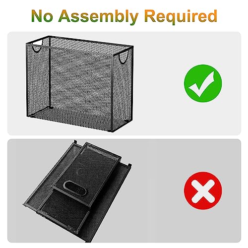 VETUZA Hanging File Organizer with 5 Hanging Folders for Desk, Metal Mesh File Storage Box, Desk File Folder Holder for Office&School, No Assembly Required, Black