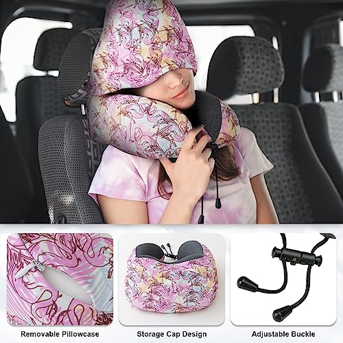 Cirorld Neck Pillow for Travel, Memory Foam Travel Pillow with Hood, Adult Airplane Pillow for Head Rest Neck Support, Portable Pillow for Office Cars Trains Long Flights Sleeping (Black)