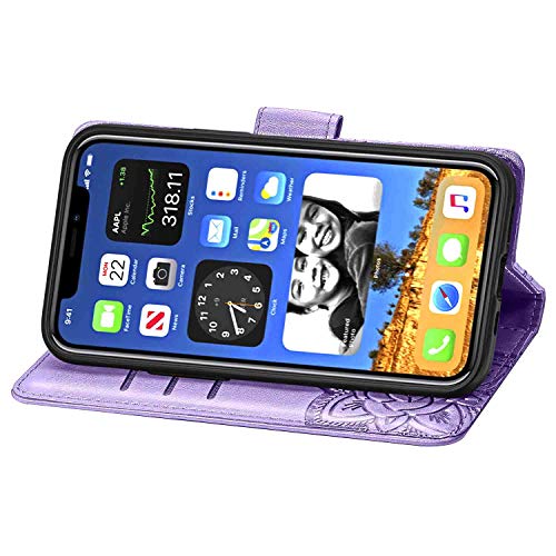 CaseHQ Compatible with iPhone 12 Mini Case 5.4 inch(2020),Wallet Case for Women and Girls,Premium Strap with Card Holder,3D Embossed Butterfly,Pu Leather Flip-Purple