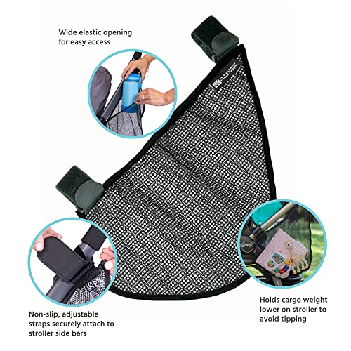 J.L. Childress Side Sling Cargo Net - Stroller Organizer Attachment for Storage, Mesh Bag for Baby Accessories, Universal Fit, Non-Slip and Adjustable Straps - Black