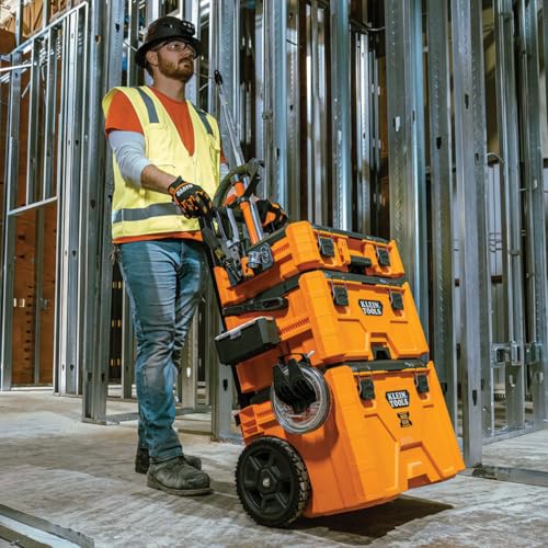 Klein Tools 54802MB MODbox Rolling Tool Box, Heavy Duty Portable Tool Organizer with Side Mounting, 10-Inch Rubber Wheels, Removable Handle, Deep Stackable Set