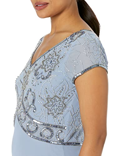 J Kara Women's Petite Cap V-Neck Beaded Dress, Green, 14P