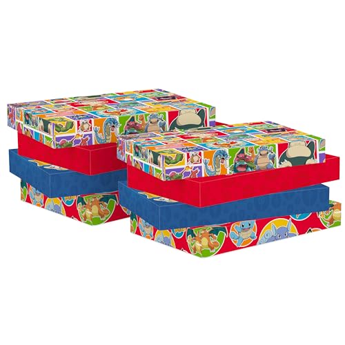 Hallmark Pokémon Medium Gift Boxes with Lids (8 Shirt Boxes, 4 Designs) for Kids, Parties, Back to School, Christmas