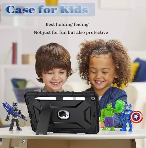 TIMISM Case for iPad 9th/8th/7th Generation(10.2 inch)-Complete Protection with Screen Protector, Adjustable Shoulder Strap, Kickstand and Pencil Holder, Heavy Duty Shockproof Protective Cover, Black
