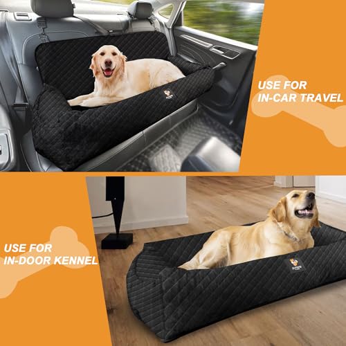 Dog Car Seat for Large Dog Under 100LBS,Dog Car Bed Pet Booster Back Seat Removable Washable Pet Travel Safety Car Seat with Safety Tethers/Storage Pocket,Only for Car Back Seat（Black）