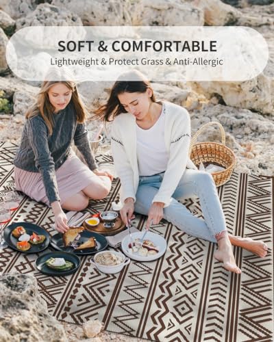 MontVoo-Outdoor Rug Carpet Waterproof 5x8 ft Reversible Patio Rug RV Camping Rug-Plastic Straw Rug Outside Indoor Outdoor Area Rug for Patio Deck Balcony Picnic Beach Outdoor Decor Boho Beige Brown