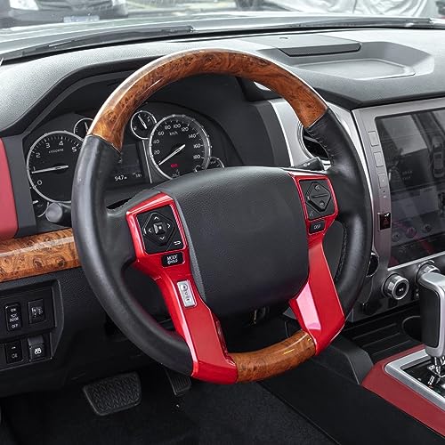 JDMCAR Steering Wheel Moulding Chrome Cover Trim Compatible with Tacoma Accessories 2016-2023, 4Runner 2010-2024,Tundra 2014-2021 (Red, 3+2 Hole)