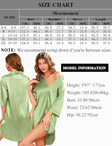 Anjue Nightshirt for Women Satin Notch Collar Nightgown Loose Loungewear Loose Fitting Nightwear Silk Nightie(Fuchsia,L)