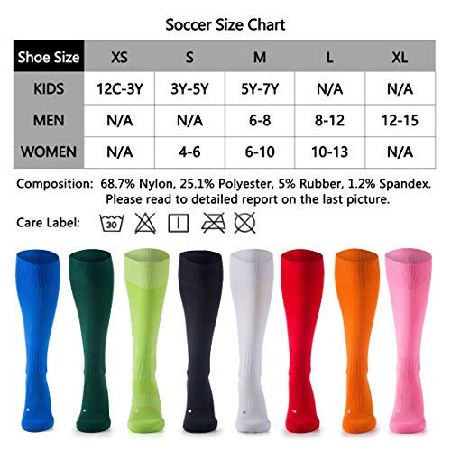 CelerSport 2 Pack Soccer Socks for Youth Kids Adult Over-The-Calf Knee High Socks with Cushion, Pink (2 Pack), Small