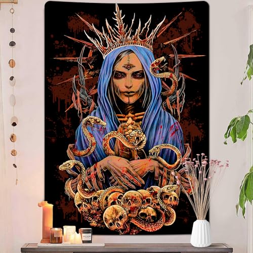 Krelymics Witch Tapestry Skull Tapestries Gothic Wizard Tapestry for Bedroom Witchy Snake Tapestry Horror Blood Tapestry Wall Hanging for Living Room(51.2 x 59.1 inches)