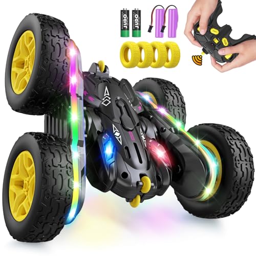 Jimdella Remote Control Car,RC Cars with sides light strip and Headlights,Double Sided 360 Flips Rotating RC Stunt Car,2.4Ghz All Terrain Toys for Ages 4-6 Kids Toy for Boys Girls Birthday Gift(black)