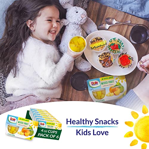 Dole Fruit Bowls Mixed Fruit in 100% Juice Snacks, 4oz 24 Total Cups, Gluten & Dairy Free, Bulk Lunch Snacks for Kids & Adults