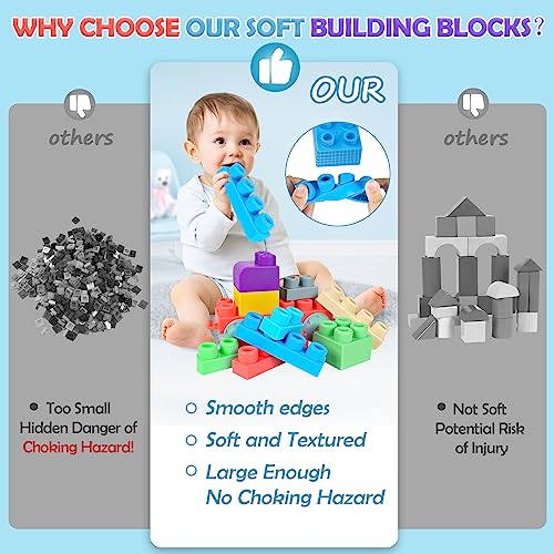 ROHSCE Soft Building Blocks for Toddler, Blocks for Kids 6 Months and up, Large Creative Stacking Blocks 20 PCS STEM Blocks, Toddler Stacking Toy Gifts Colorful Soft Block Sets