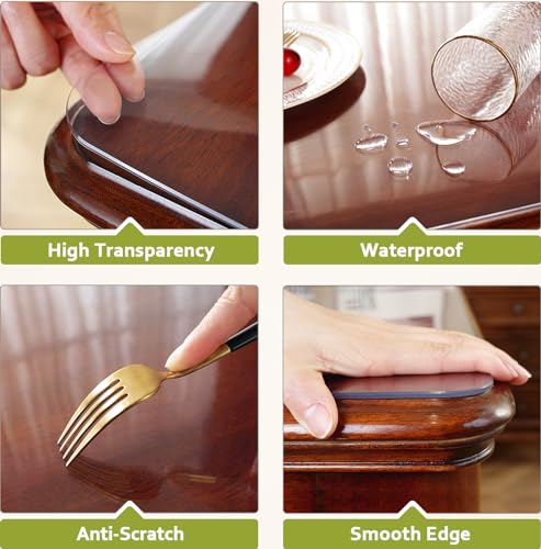 OstepDecor Clear Table Cover 2mm Thick, 36 x 84 Inch Table Protector for Dining Room Table, Clear Table Cloth Protector, Plastic Table Pad, Clear Vinyl Tablecloth Protector for Kitchen Wood Table