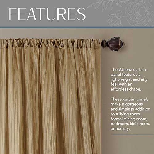 Elrene Home Fashions Athena Faux Crushed-Silk Window Curtain Panel and Valance Set, 52"x84" (2 Panels) & 1 Valance, Gold