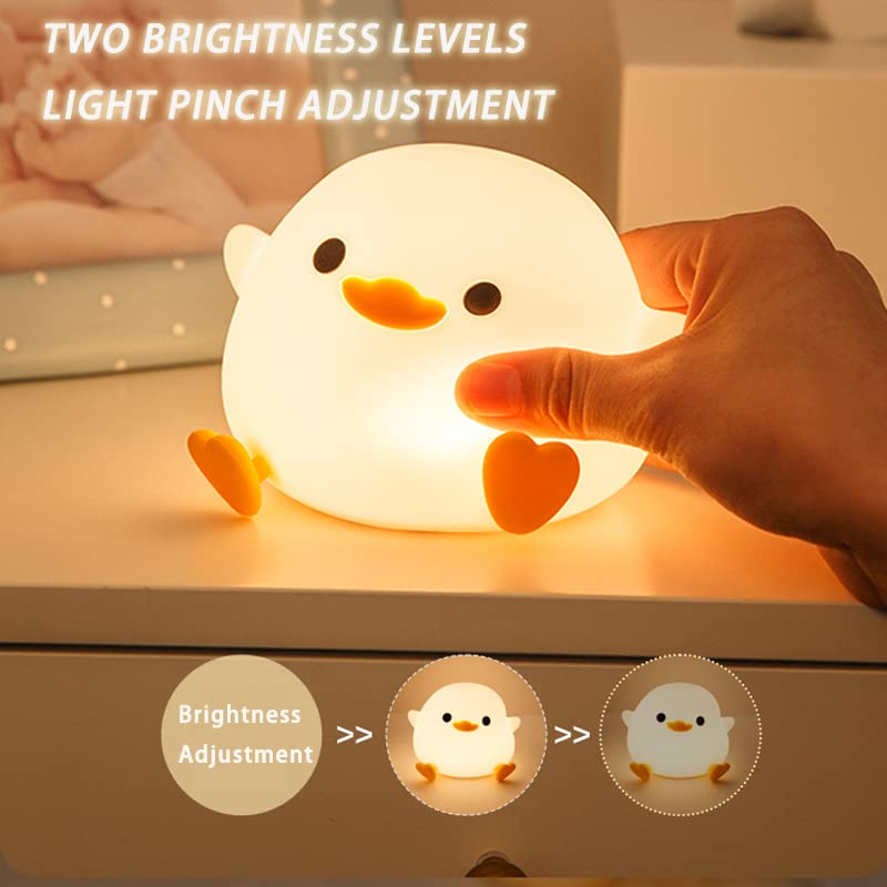 Crtivetoys Cute Duck Night Light, Animal Silicone Nursery Rechargeable Dimmable Table Lamp,Ducky Bedside Lamp with Touch Sensor for Bedrooms,LED Squishy Night Light Kawaii Room Desk Decors