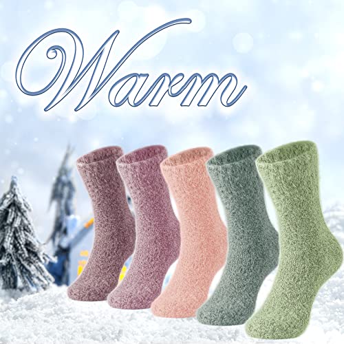 5 Pairs Fuzzy Cozy Warm Socks for Women Winter Wool Thick Casual Home Sleeping Soft Socks Gifts for Women