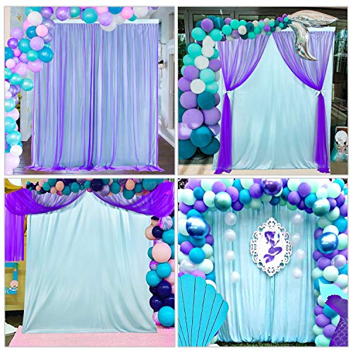 Mermaid Backdrop for Girls Birthday Purple Tulle Backdrop Curtain with Bow Tie for Under The Sea Baby Shower Little Mermaid Party Decorations 5X7ft