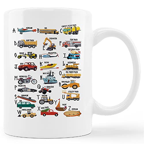 kunlisa Colorful Alphabet Mug Cup,Cartoon Construction Truck Ceramic Mug-11oz Coffee Milk Tea Mug Cup,Gifts For Kids Teens Toddlers Boys,Construction Truck Lovers Gifts