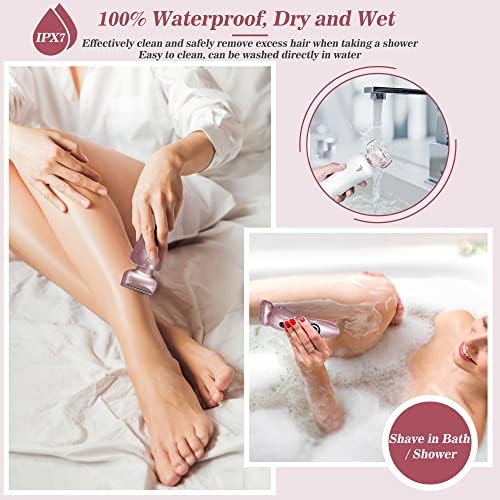 Akunbem Electric Shaver for Women for Legs Bikini Trimmer Electric Razors for Women Underarm Public Hairs Rechargeable Womens Shaver Wet Dry Use Painless Cordless with Detachable Head (Pink)