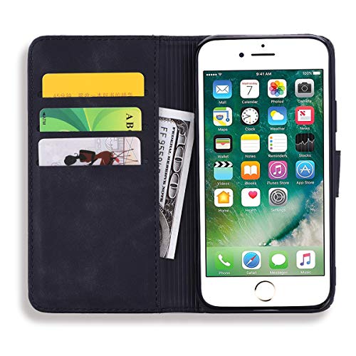 YBFJCE for iPhone 14 Plus Case, Wallet Case for iPhone 14 Plus, Protective PU Leather Shockproof Dropproof Flip Phone Shell, Magnetic Kickstand Card Slots Cover for iPhone 14 Plus, Black