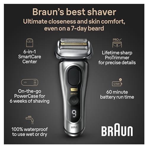 Braun Series 9 PRO+ 9577cc Electric Razor for Men, 5 Pro Shave Elements & Precision Long Hair Trimmer, 6in1 SmartCare Center, PowerCase for Mobile Charging, Wet & Dry, 60min Battery Runtime