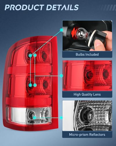 Nilight Taillight Assembly Compatible with 2007 2008 2009 2010 2011 2012 2013 GMC Sierra 1500 2500HD 3500HD Rear Lamp Replacement OE Style Driver Side