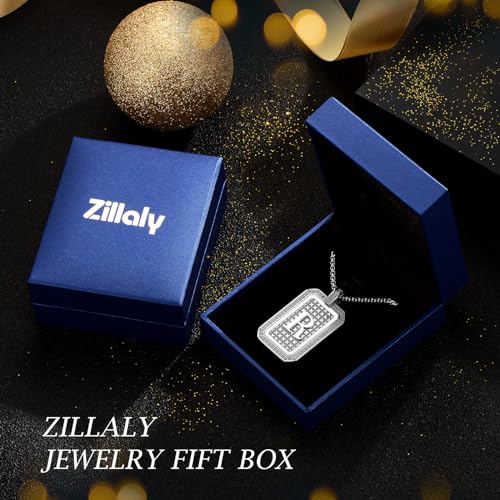 Zillaly initial letter Pendant Necklace Men Women boy Capital silver letter diamond A-Z stainless steel Chain box 22inch (Silver-W)