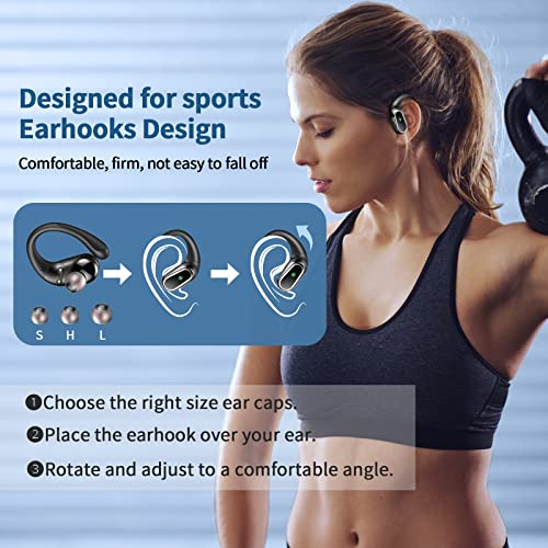 Wireless Earbuds, 2025 Bluetooth 5.4 Headphones Sport, Bluetooth Earbuds with ENC Noise Canceling Mic, 50H Stereo Wireless Headphones IP7 Waterproof with Earhooks, Dual LED Display for Running/Workout