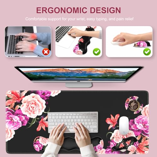 iLeadon Mouse Pad Set, Desk Mat + Mouse Pad with Wrist Rest + Keyboard Wrist Rest + Coaster, 4in1 Large Gaming Mouse Pad Set for Home Office, Heart Purple