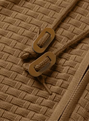 Zaitun Men's Full Zip Up Hooded Cardigan Sweater with Pockets Brown