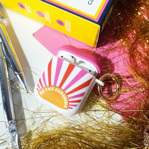 Packed Party for AirPods Case Cover, Soft Silicone Protective Cover with Detachable Gold Hook, Compatible with Apple AirPods 2nd 1st Generation Charging Case, Be The Sunshine Earbuds Case Cover