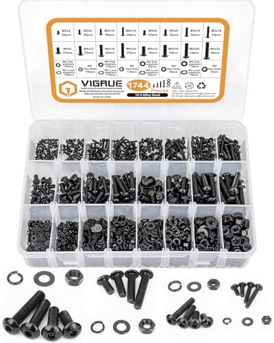 VIGRUE 1744PCS M2 M3 M4 M5 Hex Button Head Cap Screw Bolts and Nuts Kit, Upgraded Zinc Plated 10.9 Alloy Steel Nuts and Bolts Assortment Kit Metric Machine Screws