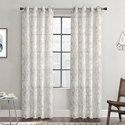 Loft Living Jennifer Sheer Botanical Print Grommet Curtain Panel 52" x 63" in Grey