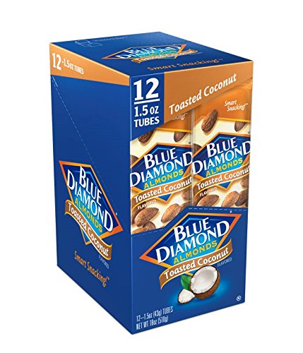 Blue Diamond Almonds, Toasted Coconut Flavored Snack Nuts, Single Serve Bags (1.5 Oz. Tubes, Pack of 12)