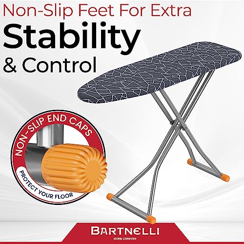 Bartnelli Ironing Board | Space-Saving and Ultimate Iron Board Experience 13x43 | Reinforced Steel Legs, Adjustable Height, 4-Layer Padding, Patent Folding System (BIBT-2110)