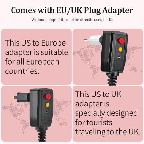 110~250V Dual Voltage Hair Dryer Brush for International Travel, EU/UK Plug Adapter & Travel Case Included, Europe Travel Essentials for Women