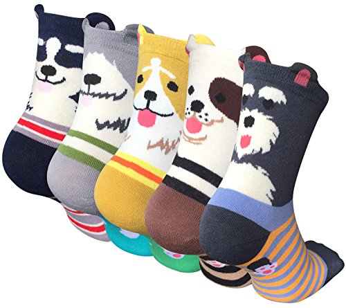 Chalier 5 Pairs Womens Cute Animal Socks Colorful Funny Casual Cotton Crew Socks, Style 05, One Size