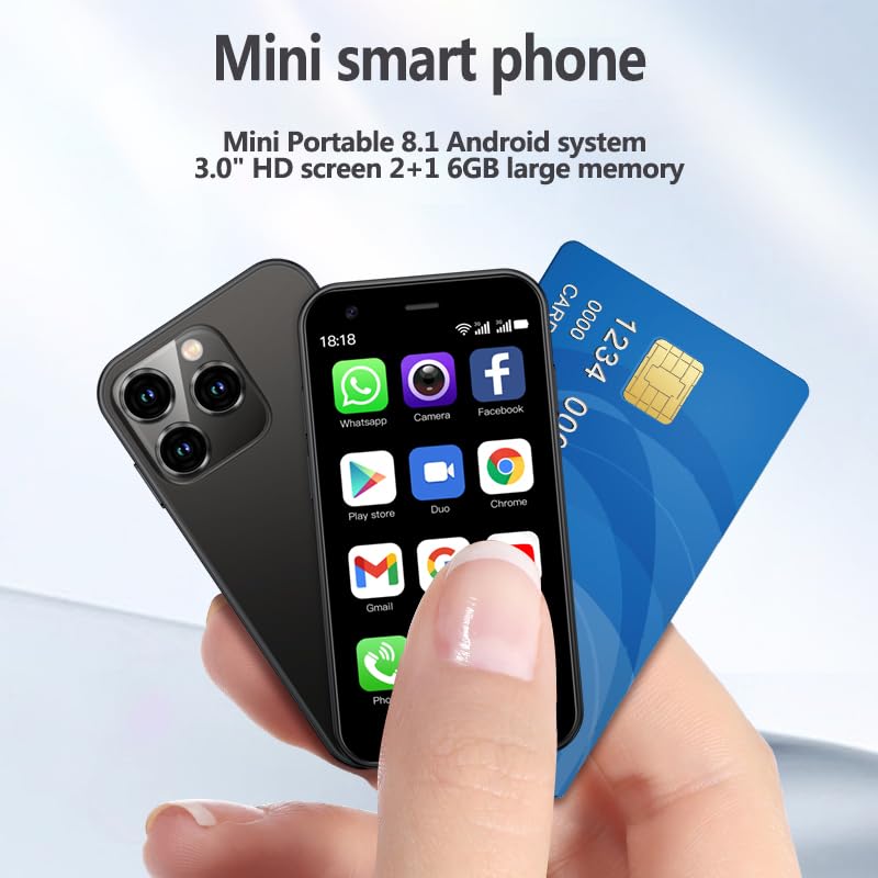 Mini Smartphone Students Quad Core Smallest Mobile Phone 3.0 Inch Unlocked Android Kids Cell Phones Dual Sim Card Cute Palm Child 3G Small Smartphone (Black,2GB+16GB)