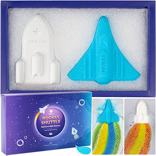 ORIGLAM Kids Bath Bombs for Boys, 2 Extra Large Space Shuttle & Rocket Bath Bombs for Kids Bubble Bath, Handmade Rainbow Bath Bomb Gift Set, 1/2/3 Year Old Boy Birthday Gifts for Men Gifts Under 10