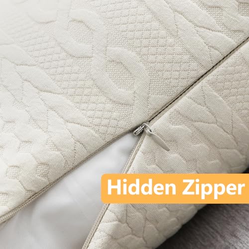 Cikary Decorative Throw Pillow Covers 16x16 Set of 2 for Sofa Bed with Raised Twisted Rope Pattern, Stretchy Embossed Couch Pillow Covers, Beige
