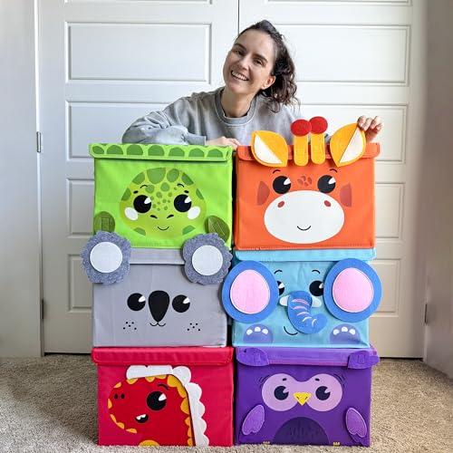 QUOKKA Toy Storage Box for Boys and Girls - 16x12x10 In Dino Toy Chest Organizer for Kids - | Collapsible | Handles | Flip-Top Lids | - Fabric Foldable Bin for Playroom - Nursery Room Organization