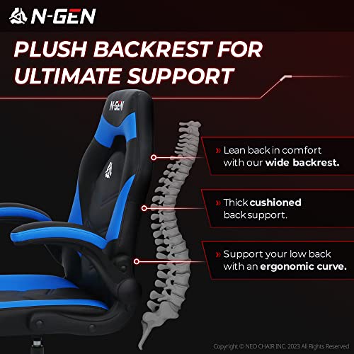 N-GEN Video Gaming Computer Chair Ergonomic Office Chair Desk Chair with Lumbar Support Flip Up Arms Adjustable Height Swivel PU Leather Executive with Wheels for Adults Women Men (White)