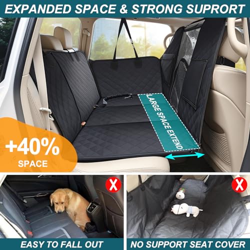 HEELE Back Seat Extender for Dogs, Hard Bottom Car Seat Cover with Mesh Window and Pocket for Traveling and Camping with Pets, Dog Hammock for Car Waterproof and Nonslip, Suitable for Car SUV