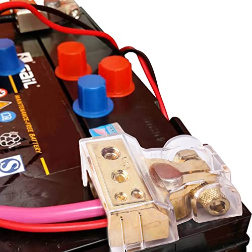 COROTC Battery Terminal Connectors, 0/4/8/10 Gauge AWG Battery Terminal, Positive Negative Battery Terminals, with 2 Clear Covers and Shims, Battery Connectors for Car, Marine, Truck, Motorcycle